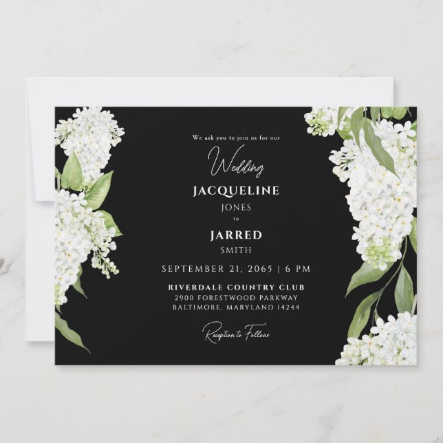 Black White Hydrangeas Wedding  Invitation (Front)