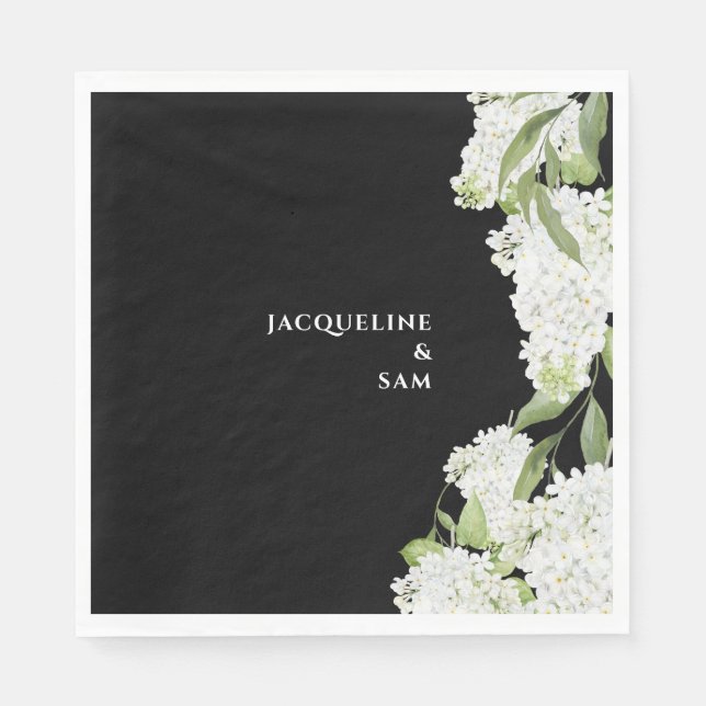 Black White Hydrangeas Wedding Napkin (Front)