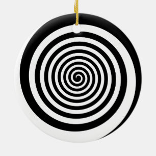 Black & White Hypnotic Spiral Ceramic Tree Decoration