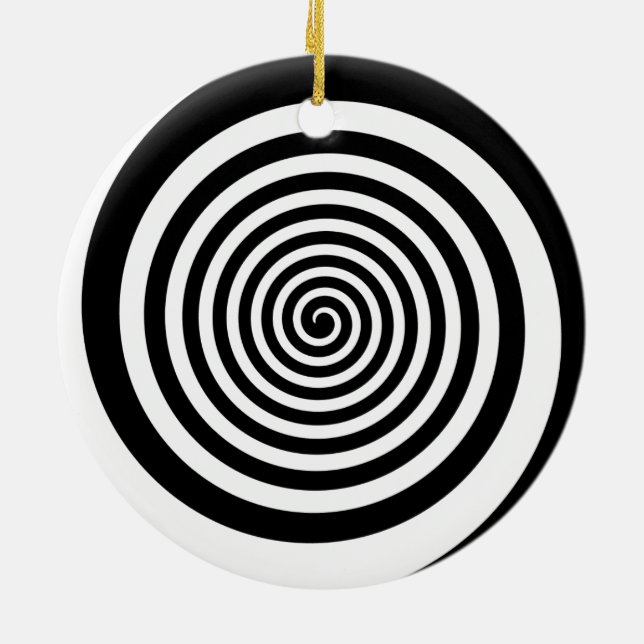 Black & White Hypnotic Spiral Ceramic Tree Decoration (Back)