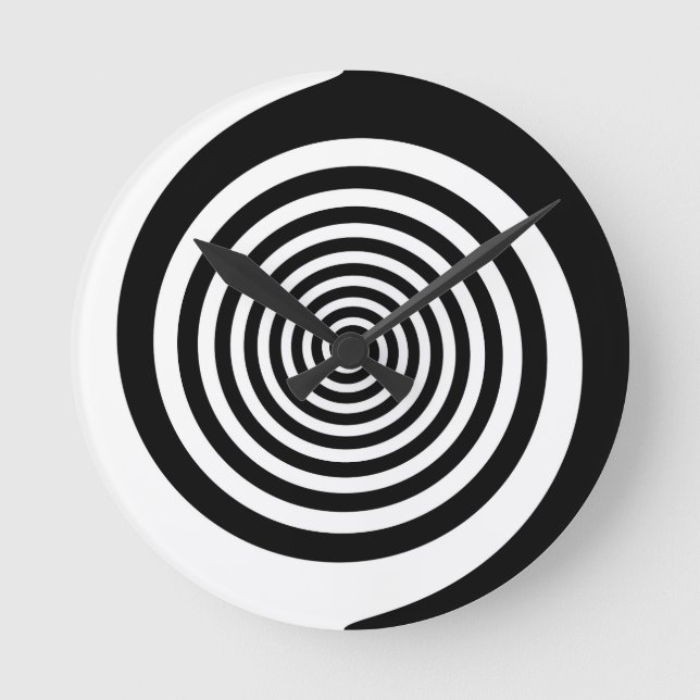 Black & White Hypnotic Spiral Round Clock (Front)