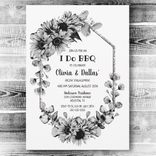 Black White I Do BBQ Sunflower Engagement Party Invitation