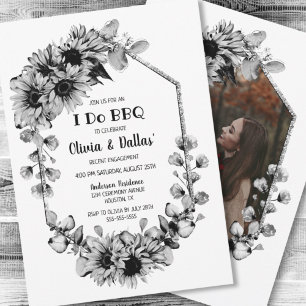Black White I Do BBQ Sunflower Photo Engagement Invitation