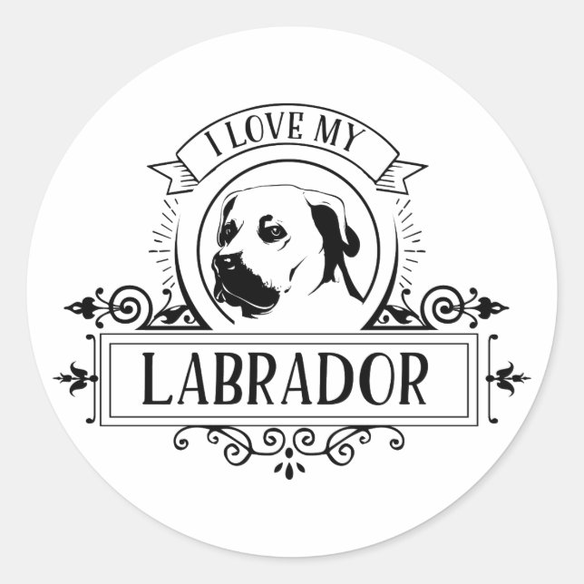 Black White I Love My Labrador Sticker (Front)