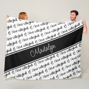 black white I love volleyball text pattern Fleece Blanket