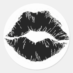 BLACK WHITE ICON KISS LIPS SMILE WOMEN MAKEUP CLASSIC ROUND STICKER