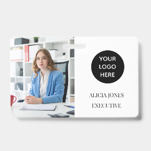 Black White ID Card Company Employee Badge Modern