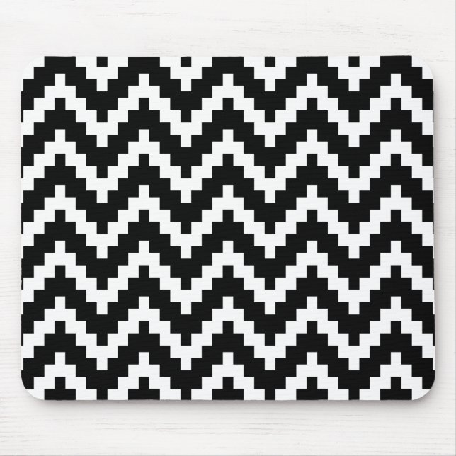 Black & White Ika Zigzag Geometric Pattern Mouse Mat (Front)