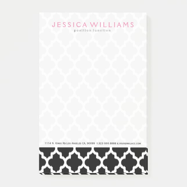 Black & White Ikat Quatrefoil Pattern Post-it Notes (Front)