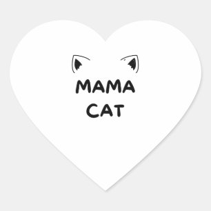 Black White Illustrated Mam Cat   Heart Sticker