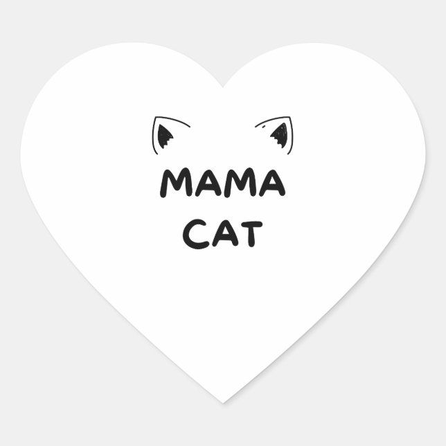 Black White Illustrated Mam Cat   Heart Sticker (Front)