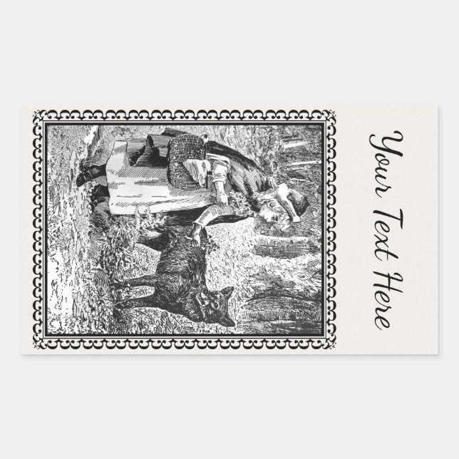 Black White Illustration Riding Hood Wolf Frame Rectangular Sticker (Front)