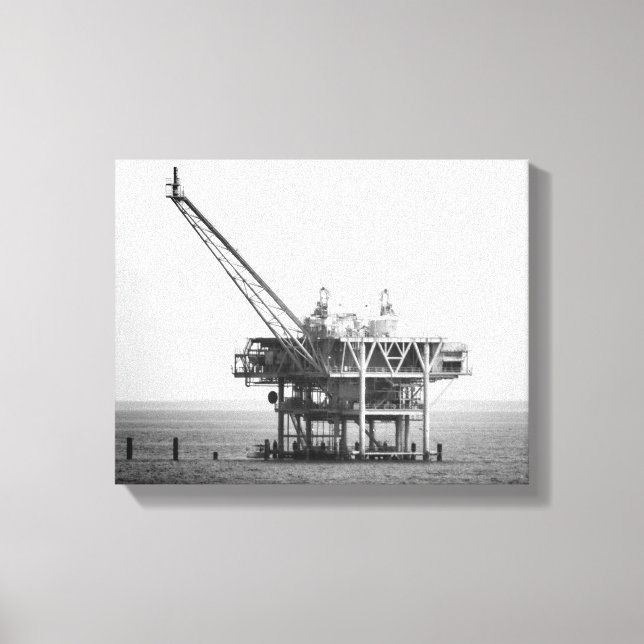 Black & White Industrial Rig in the Gulf 11x14 Canvas Print (Front)