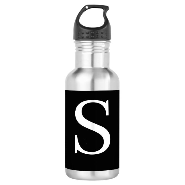Black & White Initial Letter Monogrammed Plain 710 Ml Water Bottle (Front)