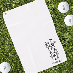 Black White Initial Monogram Golf Towel