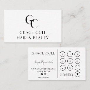 Black & White Initial Monogram Salon Loyalty Business Card