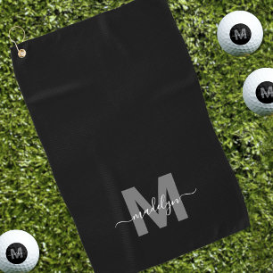 Black White Initial Name Monogram Golf Towel