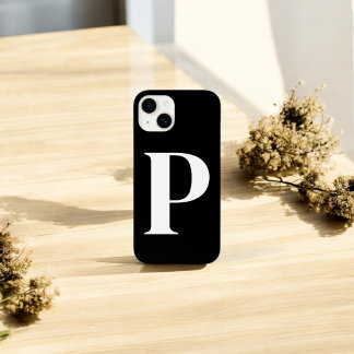 Black White Initial Personalised Monogram Design iPhone 14 Case