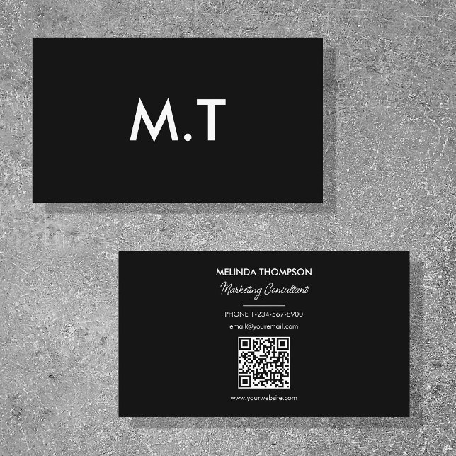 Black White Initials Logo Professional QR Code Business Card (Creator Uploaded)