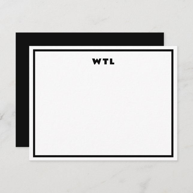 Black White Initials Monogram Modern Note Card (Front/Back)