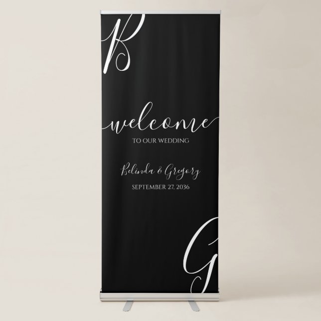Black & White Initials Wedding Welcome Sign (Front)