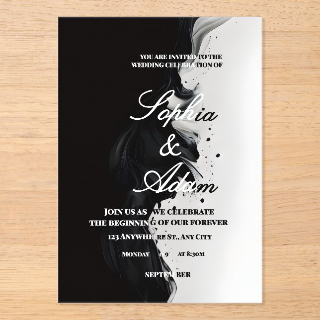 Black & White Ink Art Wedding Invitation (Front)