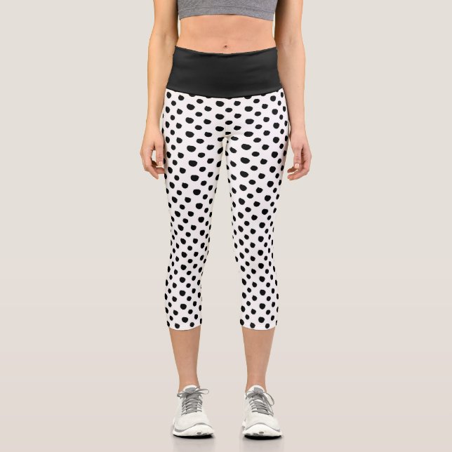 Black & White Ink Dots Pattern Capri Leggings (Front)