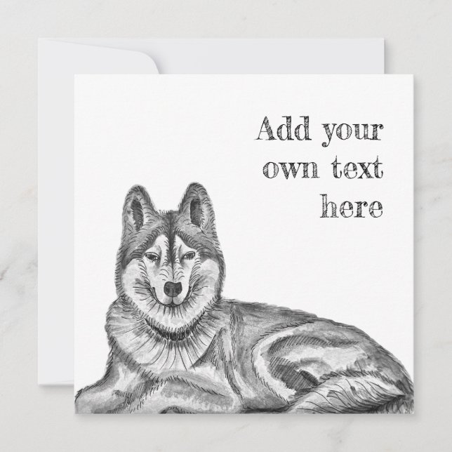 Black & White Ink & Watercolor Siberian Husky Invitation (Front)
