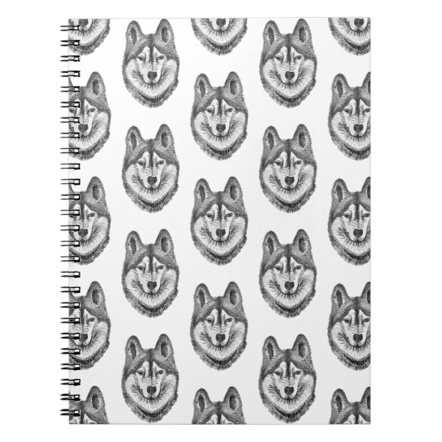 Black & White Ink & Watercolor Siberian Husky Notebook (Front)