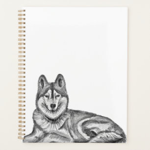 Black & White Ink & Watercolor Siberian Husky Planner