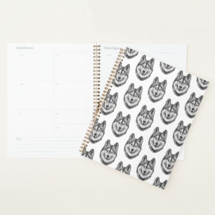 Black & White Ink & Watercolor Siberian Husky Planner