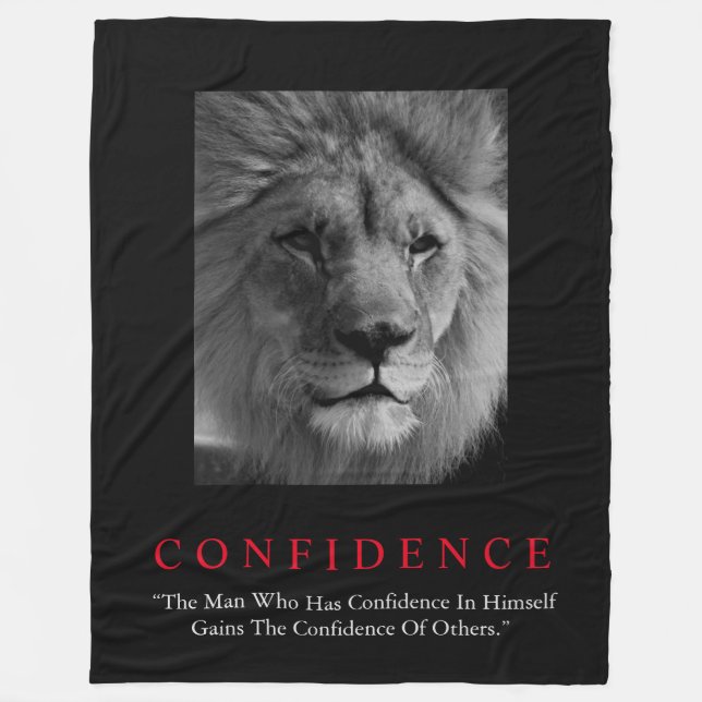 Black White Inspirational Confidence Lion Fleece Blanket (Front)