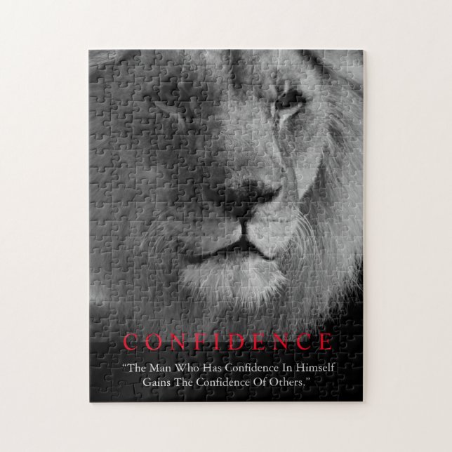 Black White Inspirational Confidence Lion Jigsaw Puzzle (Vertical)