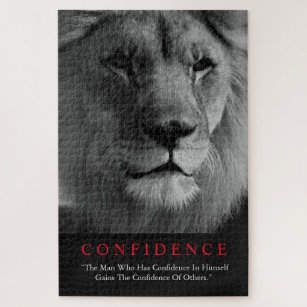Black White Inspirational Confidence Lion Jigsaw Puzzle