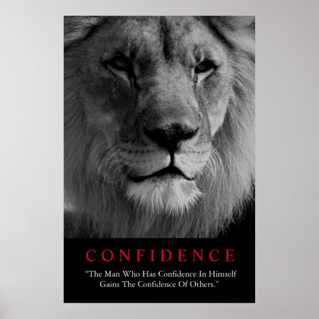 Black White Inspirational Confidence Lion Poster (Front)