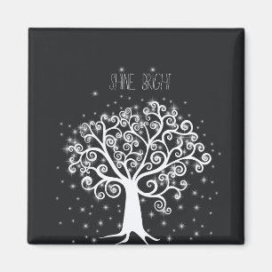 Black White Inspirational Quote Shine Bright Tree Magnet