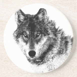 Black White Inspirational Wolf Eyes Coaster