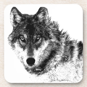 Black White Inspirational Wolf Eyes Coaster