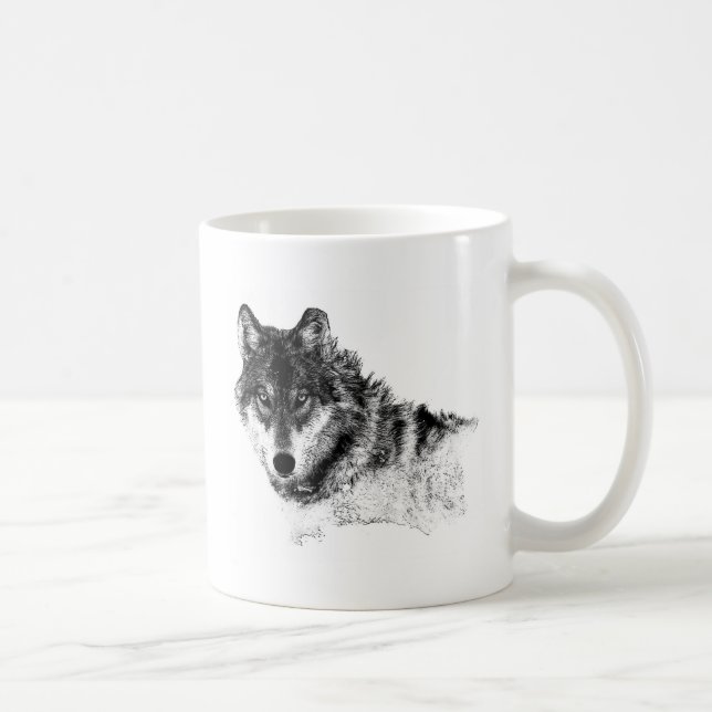 Black White Inspirational Wolf Eyes Coffee Mug (Right)