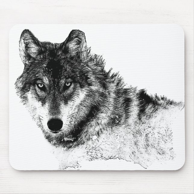 Black White Inspirational Wolf Eyes Mouse Mat (Front)