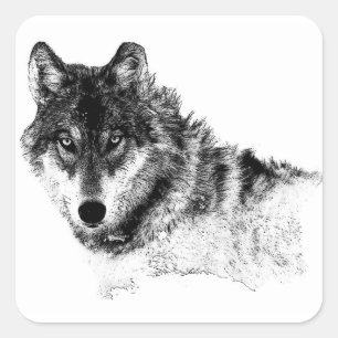 Black White Inspirational Wolf Eyes Square Sticker
