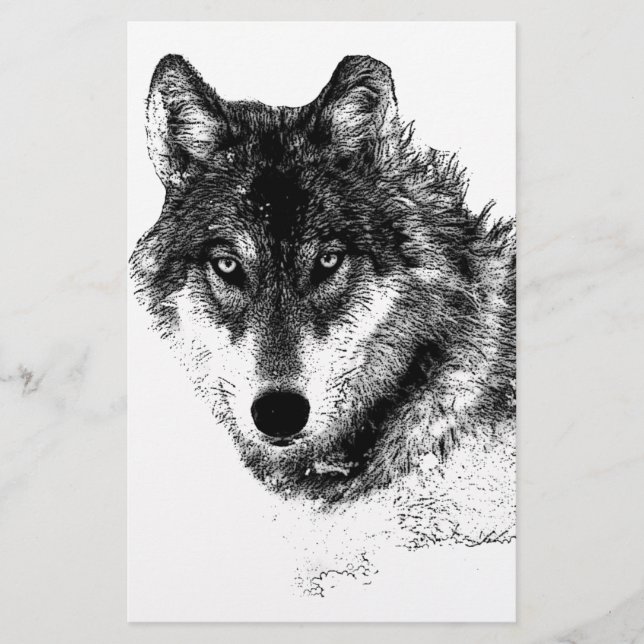 Black White Inspirational Wolf Eyes Stationery (Front)