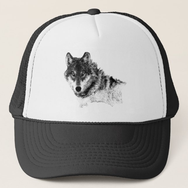 Black White Inspirational Wolf Eyes Trucker Hat (Front)