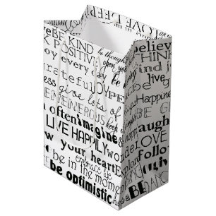 Black White Inspirational Words Christmas Medium Gift Bag