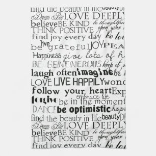 Black White Inspirational Words Tea Towel
