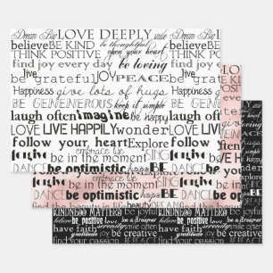 Black White Inspirational Words Wrapping Paper Sheet