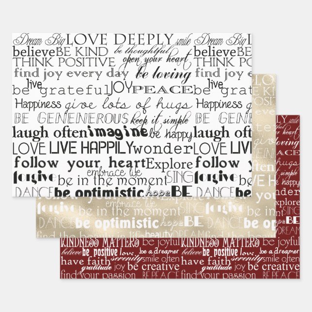 Black White Inspirational Words Wrapping Paper Sheet (Set)