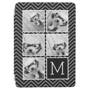 Black White Instagram 5 Photo Collage Monogram iPad Air Cover