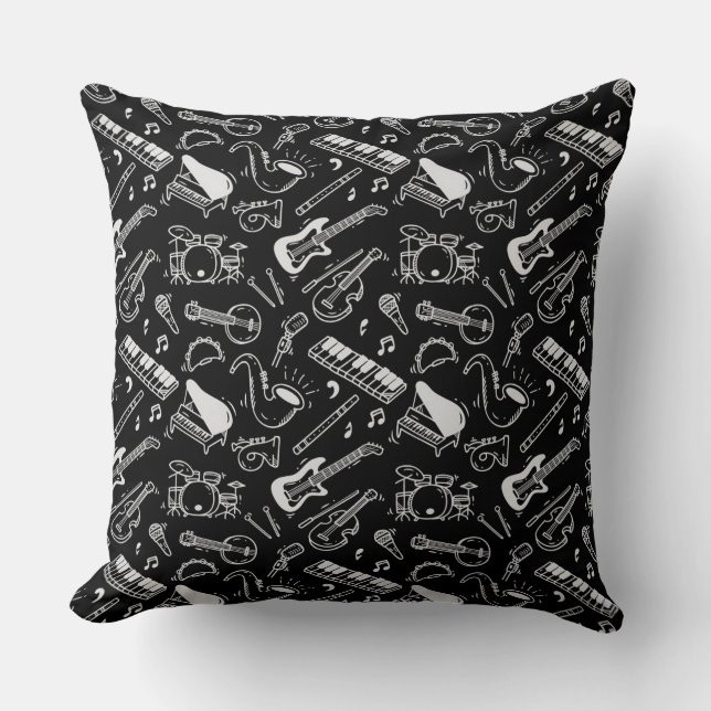 Black & White Instruments Pattern Cushion (Front)