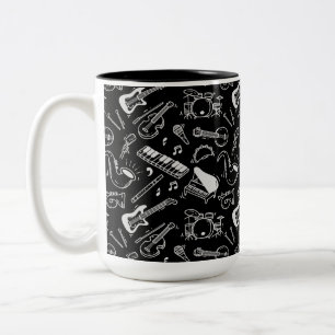 Black & White Instruments Pattern Two-Tone Coffee Mug